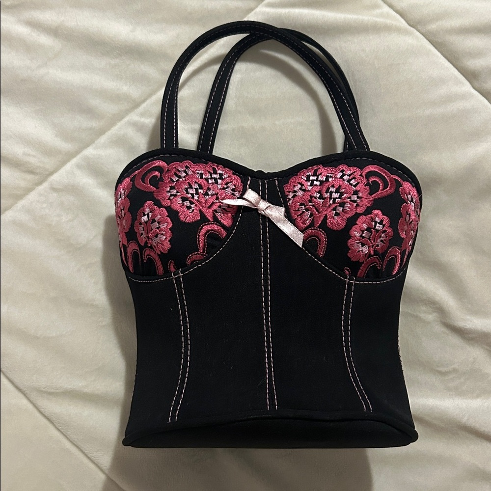 Corset/Bustier Purse- Black and Pink